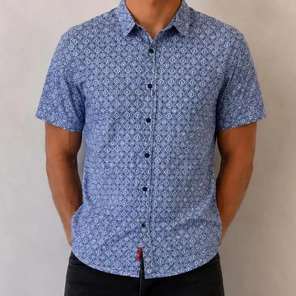 English Laundry Geometric Print Short Sleeve Button-Up Shirt - Picture 1 of 6